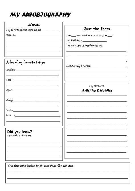 Autobiography Template For 4th Grade