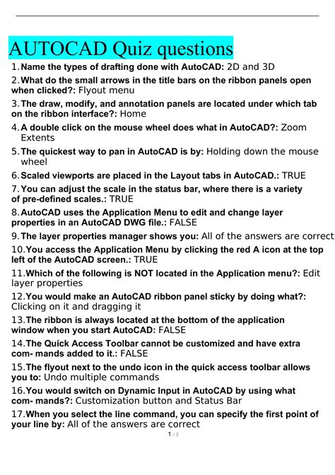 autocad exam questions