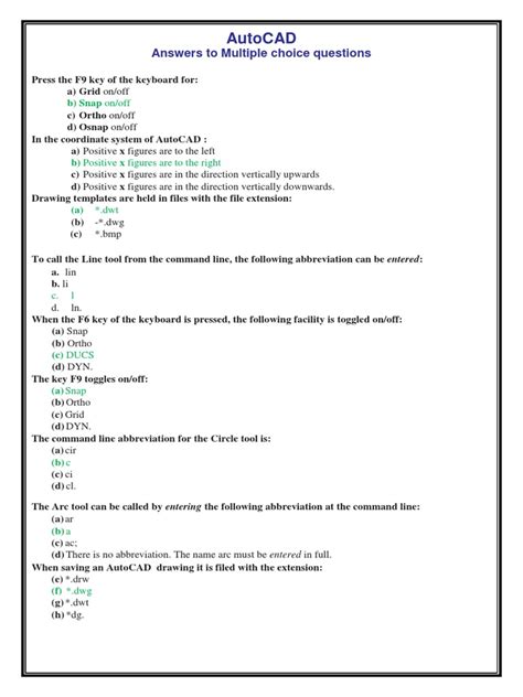 Autocad Multiple Choice Questions