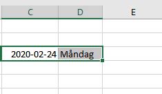 autofyll dagens datum excel