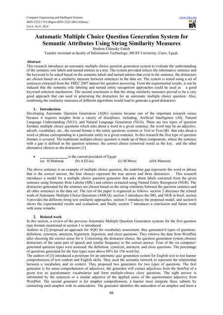 Automatic Multiple Choice Question Generation System For