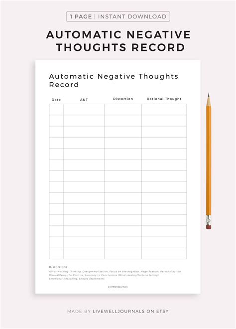 automatic negative thoughts worksheet