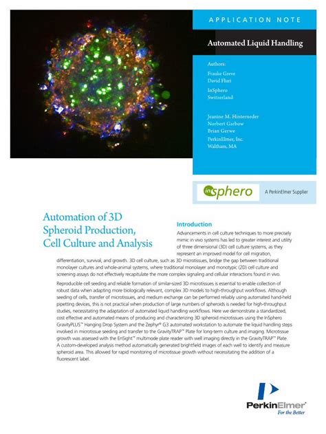 automation of 3d spheroid production perkinelmer