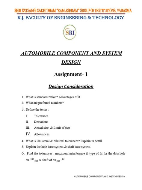 Automobile Component Design Notes