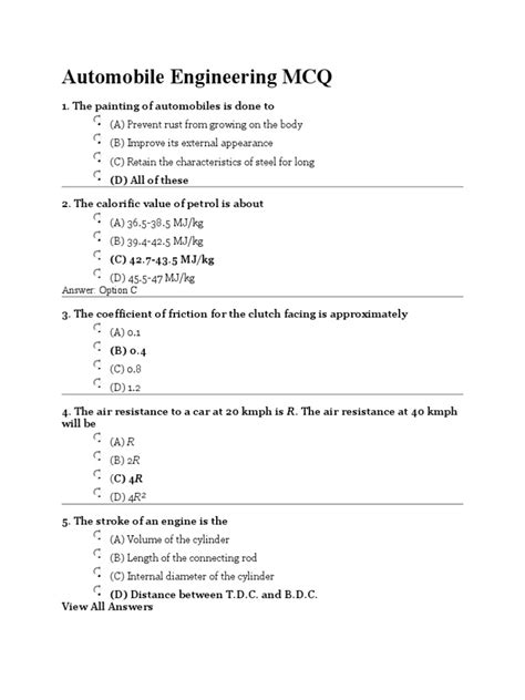 automobile engineering mcq