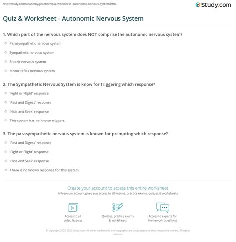autonomic nervous system questions and answers