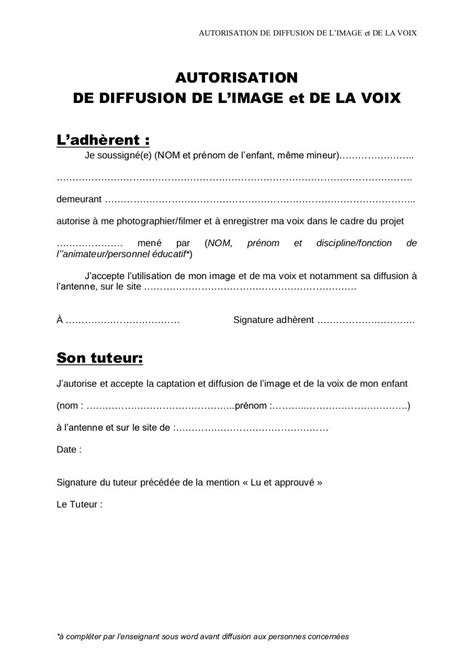 Autorisation De Diffusion Droit A L Image
