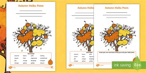 Autumn Haiku Poem Differentiated Worksheet Set Poetry Haiku Poem Worksheet - Haiku Poem Worksheet