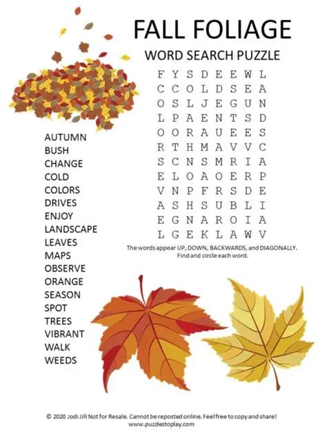 Autumn Leaves Word Search Autumn Word Search Puzzle - Autumn Word Search Puzzle