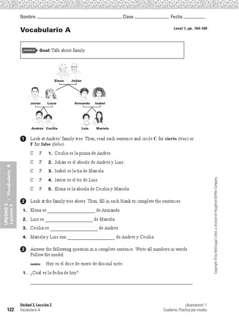 avancemos 1 workbook answer key