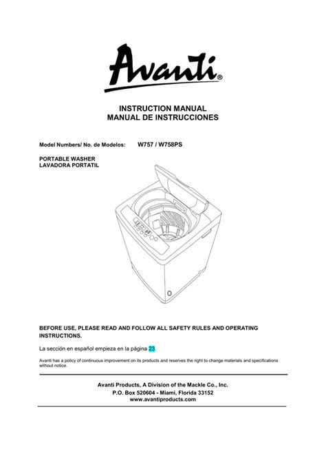 Read Avanti Washer User Guide 
