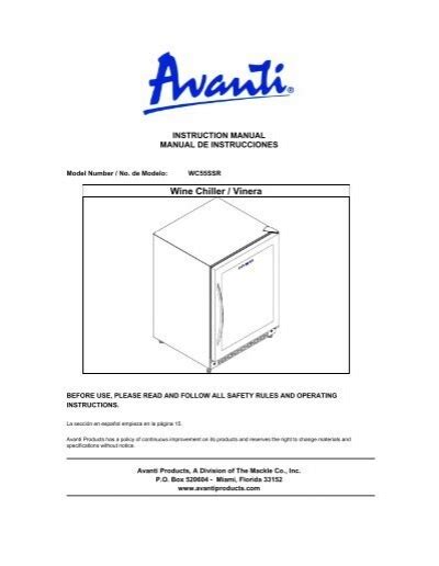 Read Avanti Wc55Ssr User Guide 