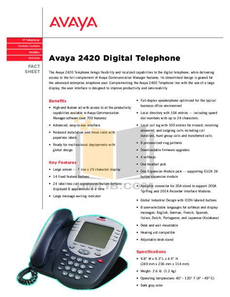 Read Online Avaya 2420 Digital Telephone User Guide 