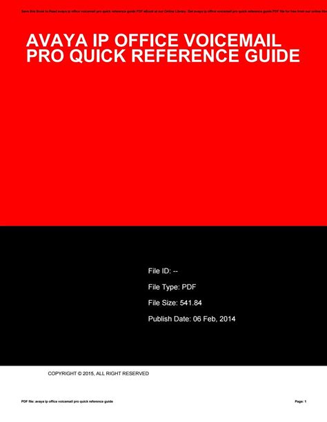 Read Online Avaya Ip Office Voicemail Pro Quick Reference Guide 