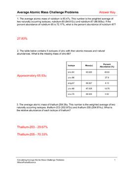 Read Average Atomic Mass Problems Key 2013 