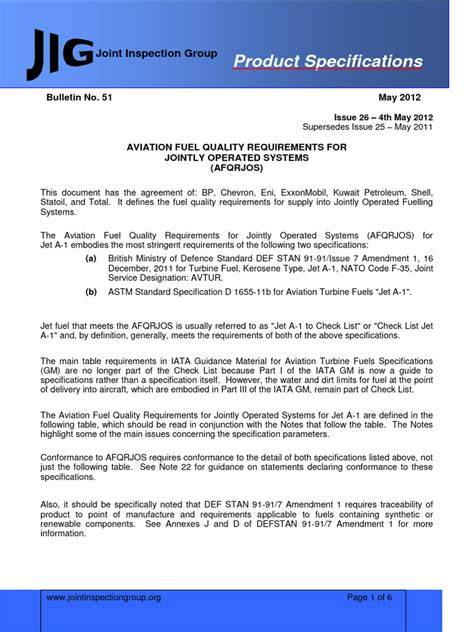 aviation fuel quality requirements for jointly operated