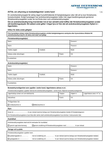 avtal uthyrning