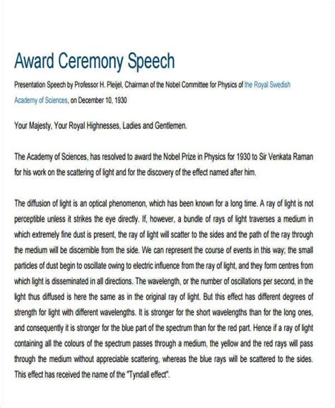 Award Presenter Speech Example
