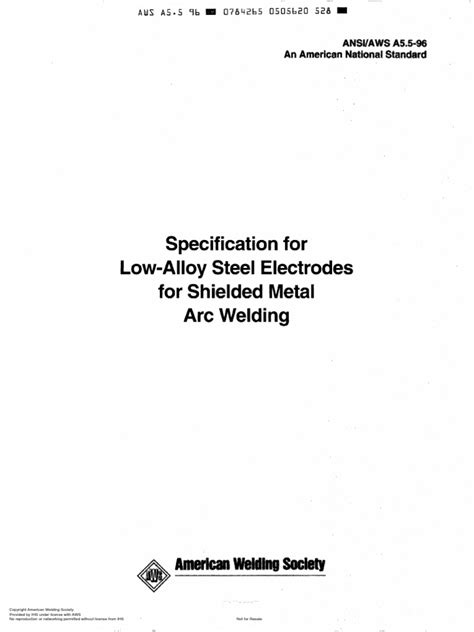 Aws A55 96 Specification For Low Alloy Steel Electrodes For Shielded Metal Arc Welding