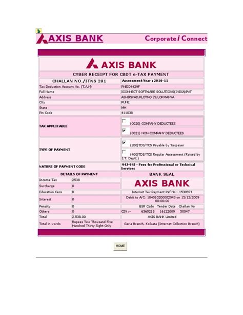 axis bank cbdt e payment request form