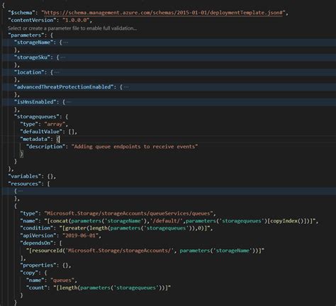 azure ARM template error on storage Queue Service as Optional