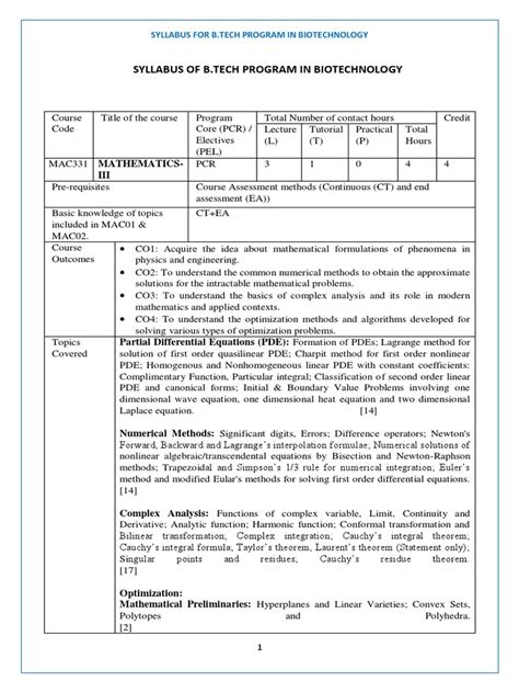 B Tech Biotechnology Syllabus