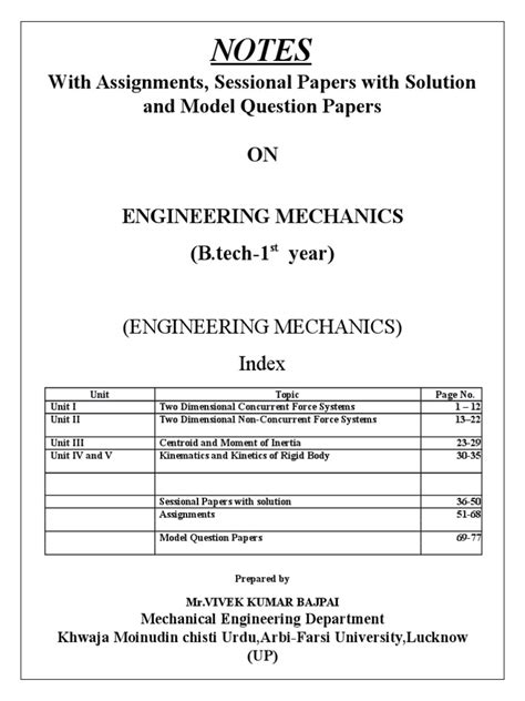Full Download B Tech Engineering Mechanics Notes Cannoliore 