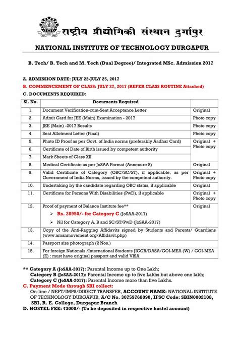 Read B Tech First Year Admission Schedule Check Nit Durgapur 