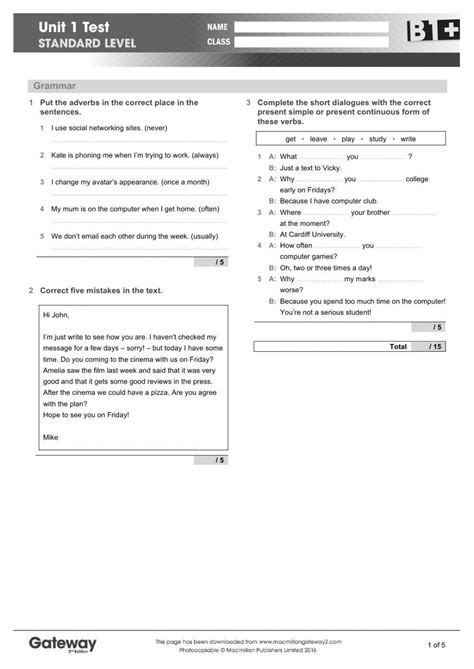 B1 Unit Test A Answers Unit 9a Navigate Photocopiable Oxford University Press 2015 Page 11 Of 31 3