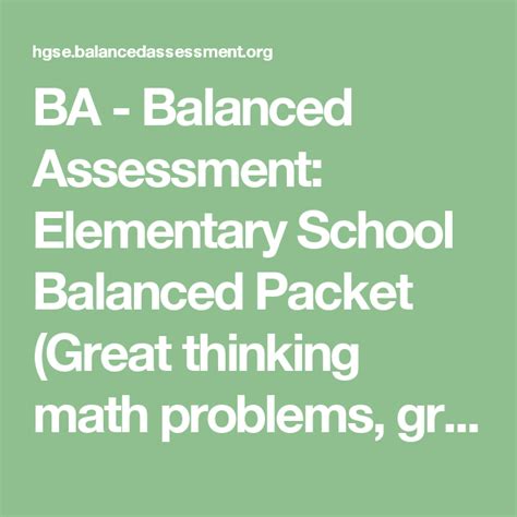Ba Balanced Assessment Primary Grades Balanced Packet Balancing Grade - Balancing Grade