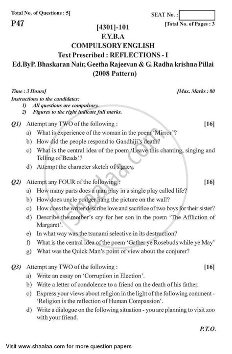 Full Download Ba 1St Year Question Paper English 