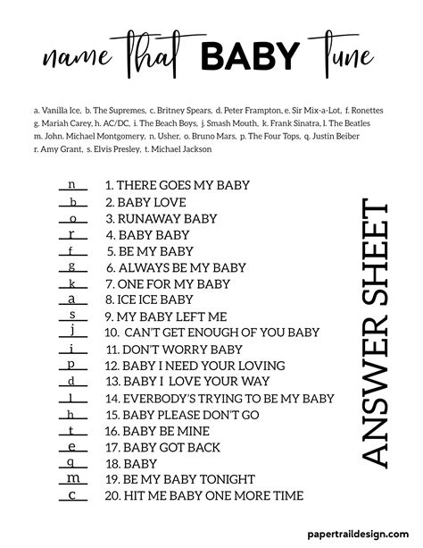 baby shower game answer sheets