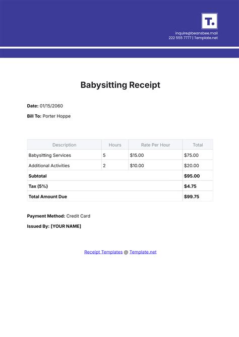 Babysitters Payment Letter