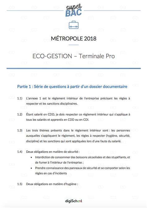 Bac Pro Eco Gestion Corrige