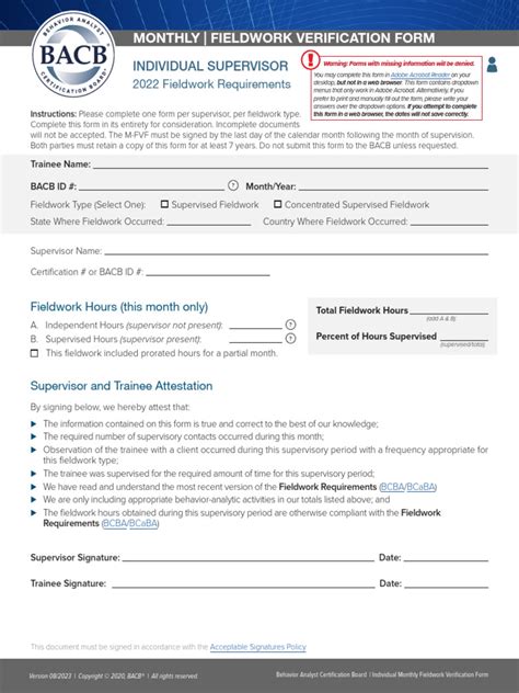 Bacb Monthly Verification Form