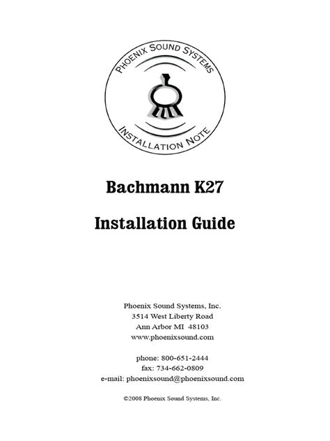 Bachmann K27 Installation Guide
