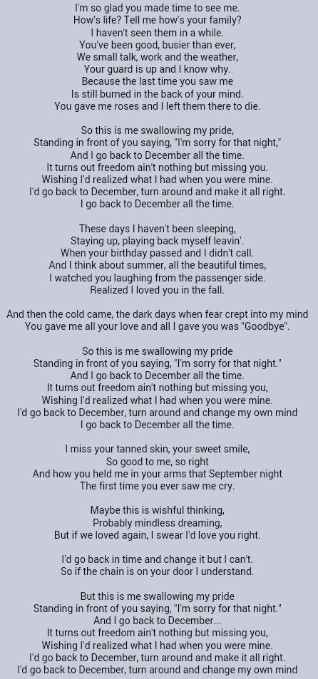back to december lirik