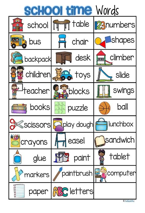 Back To School Vocabulary Lists For Kindergarten Dictionary Kindergarten Dictionary - Kindergarten Dictionary