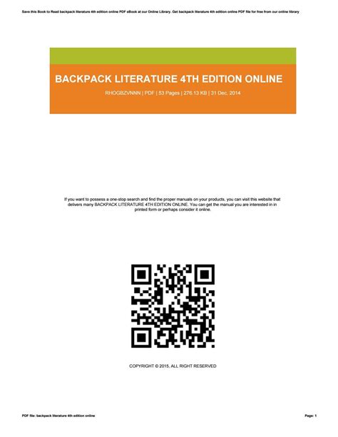 Full Download Backpack Literature 4Th Edition Chapters 