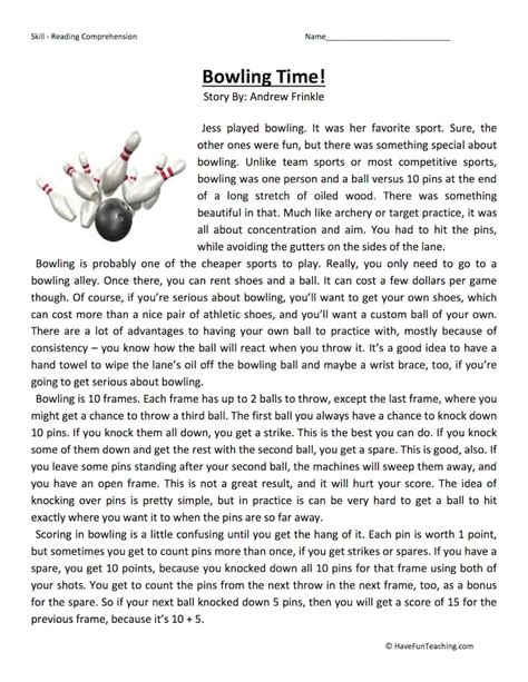 Backyard Bowling Reading Comprehension Worksheet Edhelper Bowling Worksheet For 2nd Grade - Bowling Worksheet For 2nd Grade