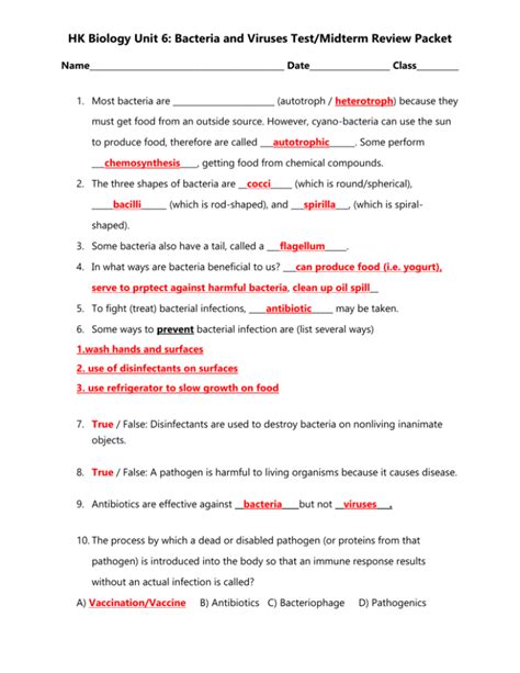 bacteria and viruses section review answer key