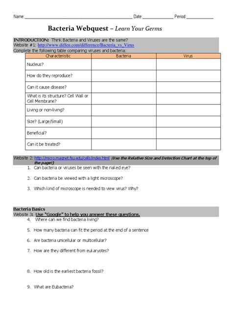bacteria viruses webquest answers