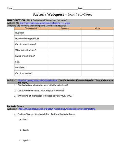 Bacteria Webquest Learn Your Germs Key