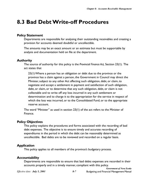 bad debt write off policy sample