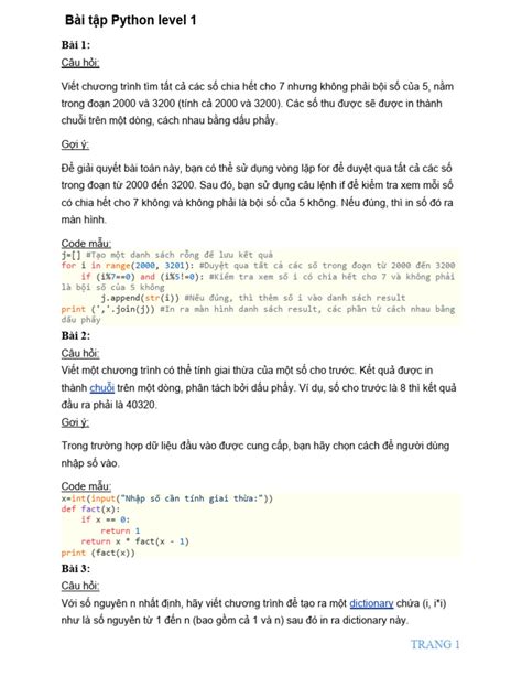 bai tap python | Hn 30 bi tp Python c li