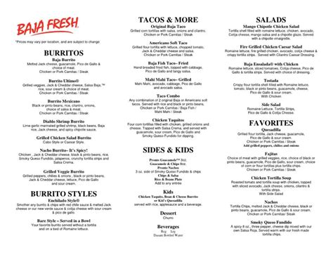 Baja Fresh Menu