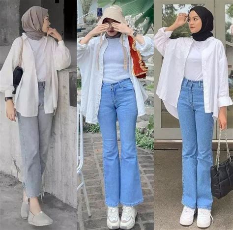 Baju Kampus  Ootd Baju Putih Celana Jeans Hijab Simpel Tapi - Baju Kampus