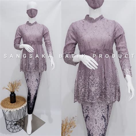 Baju Warna Taro  Jual Gratis Ongkir Kebaya Modern Setelan Aurora Selendang - Baju Warna Taro