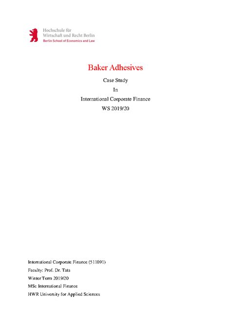 Baker Adhesives Case Study Solution