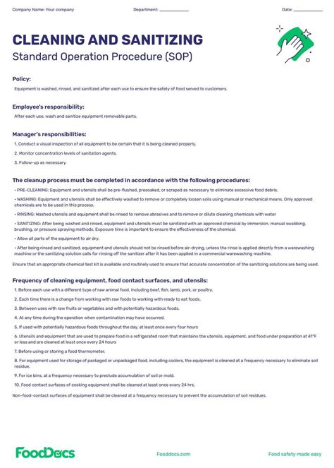 bakery sanitation standard operating procedures